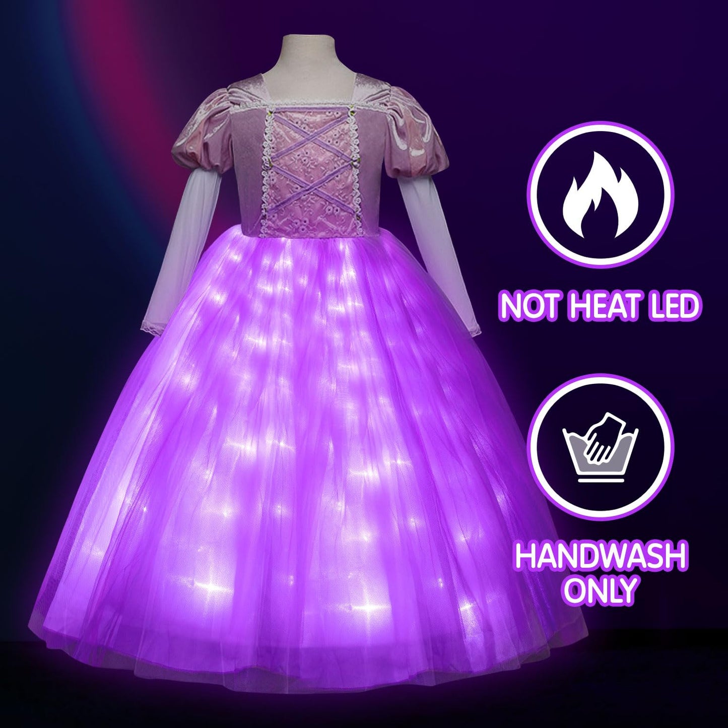UPORPOR Light Up Purple Princess Dress Costumes for Girls Kids Toddler Halloween Christmas Birthday Party Dress Up Clothes Outfi