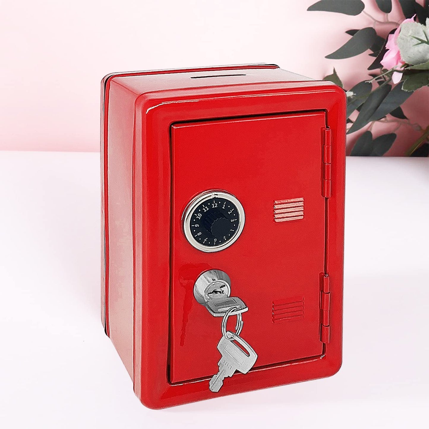 Kid Safe Piggy Bank, Metal Safe With Key, Money Saving Box For Children, Boys Girls Best Gift (Red- Rectangular)