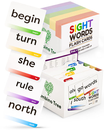 The Bambino Tree Sight Words Flash Cards Kindergarten - 600 Words From Dolch'S And Fry'S Sight Word List On Thick Durable Large Flash Cards With Sorting Corner And 18 Learning Mini Games