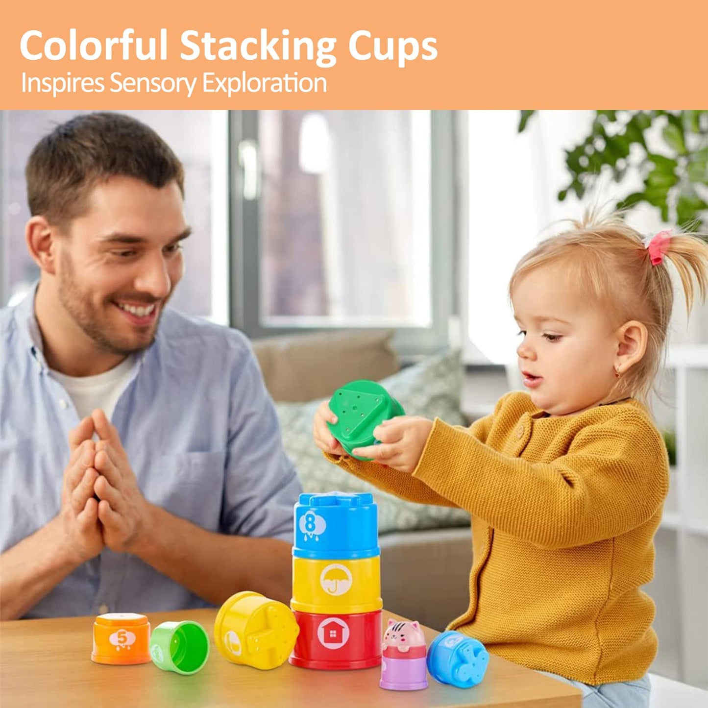 Moontoy Stacking Cups Baby Toys 6 10 12 18 Months, Montessori Toys For 1 Year Old Toddler Learning Toys With Numbers Shapes Patterns, Baby Bath Toys 6-12 Months, Gifts For 1 2 3 Year Old Boys Girls