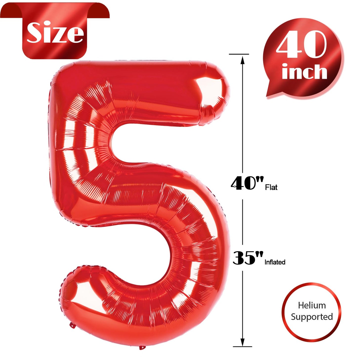 Red 5 Balloon, Number Balloon 40 Inch, For Red And Black Spiderman Freddys Superhero Party Supplies, 5Th Birthday Balloon Decora