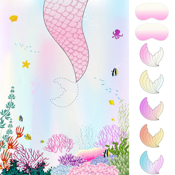 Astaron Pin The Tail On The Mermaid Game For Kids Birthday Party, Mermaid Party Game With 24 Pcs Tail Stickers Birthday Party Supplies For Wall Home Room Decorations