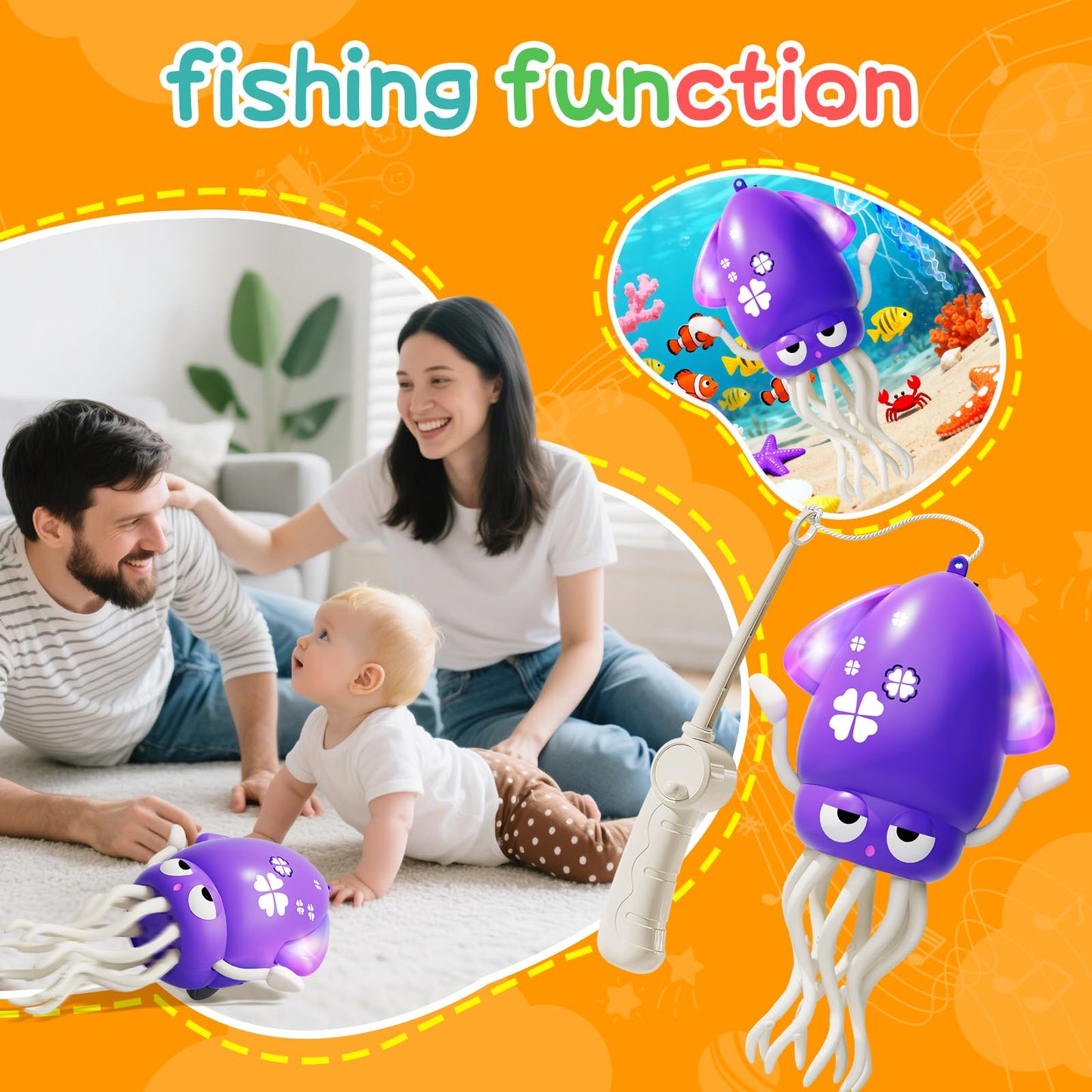 SWTOIPIG Electric Dancing Octopus Toy with Led Light and Music  Kids Electric Crawling Octopus Tummy Time Toys  Rechargeable Interactive Sensory Toyy  Perfect Christmas Birthday Gift (Purple)