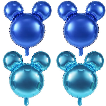 Mikimiqi 4 Pcs Mouse Head Foil Balloons, 24'' Mouse Mylar Balloon For Birthday Party Decorations Jumbo Mouse Head Aluminum Foil Balloons Party Favors Supplies (Blue)