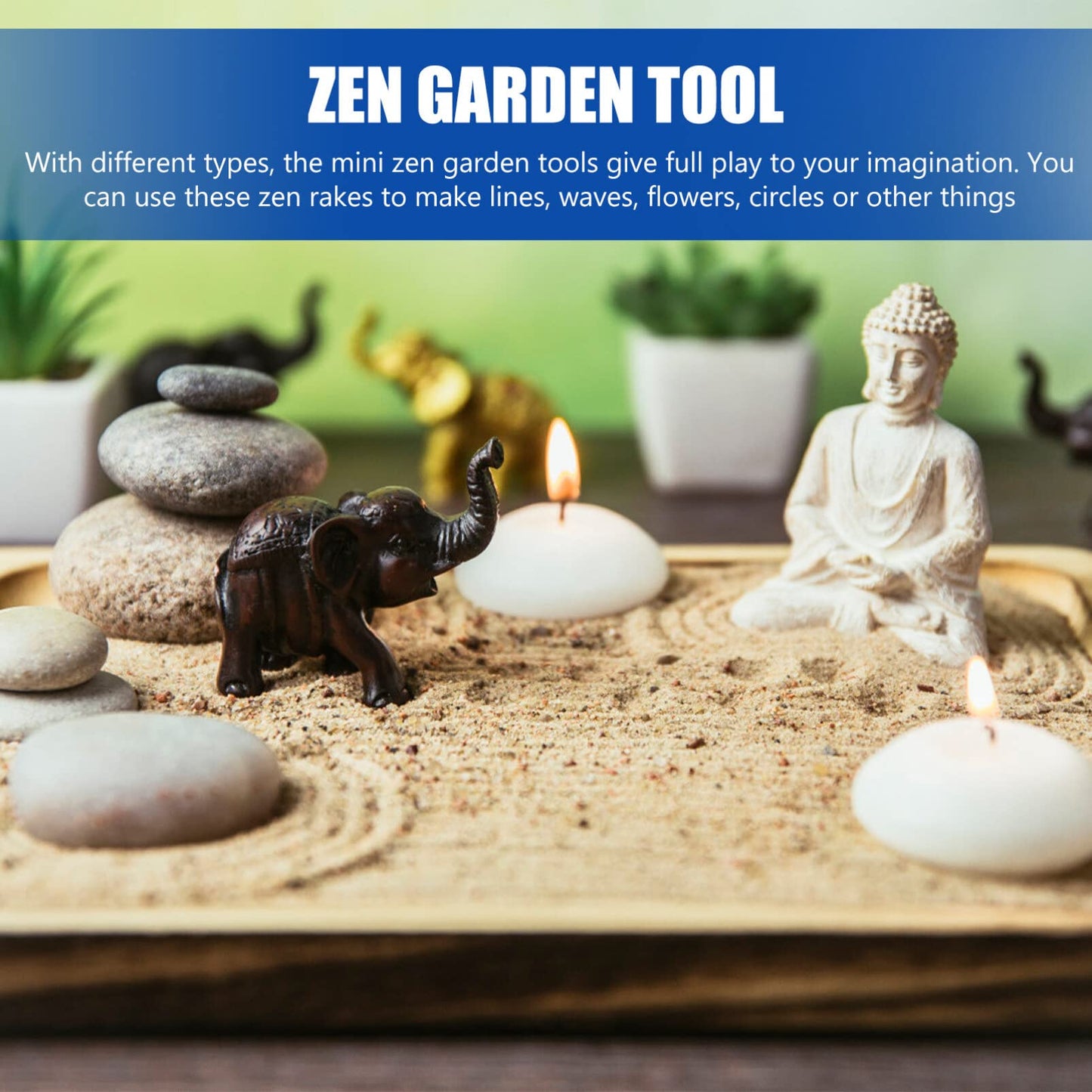 Totority 12Pcs Mini Zen Garden Kit, Black Rake Meditation Sand, Zen Garden Tools Rock Sand Tray Miniatures Accessories For Table