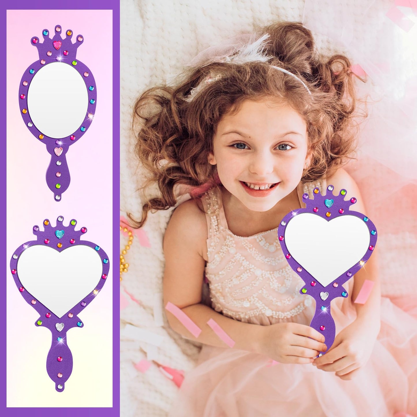 Geetery 20 Pcs Unbreakable Kids Mirror DIY Decorate Your Own Princess Mirror Mermaid Princess Foam Small Crafts for Princess Par