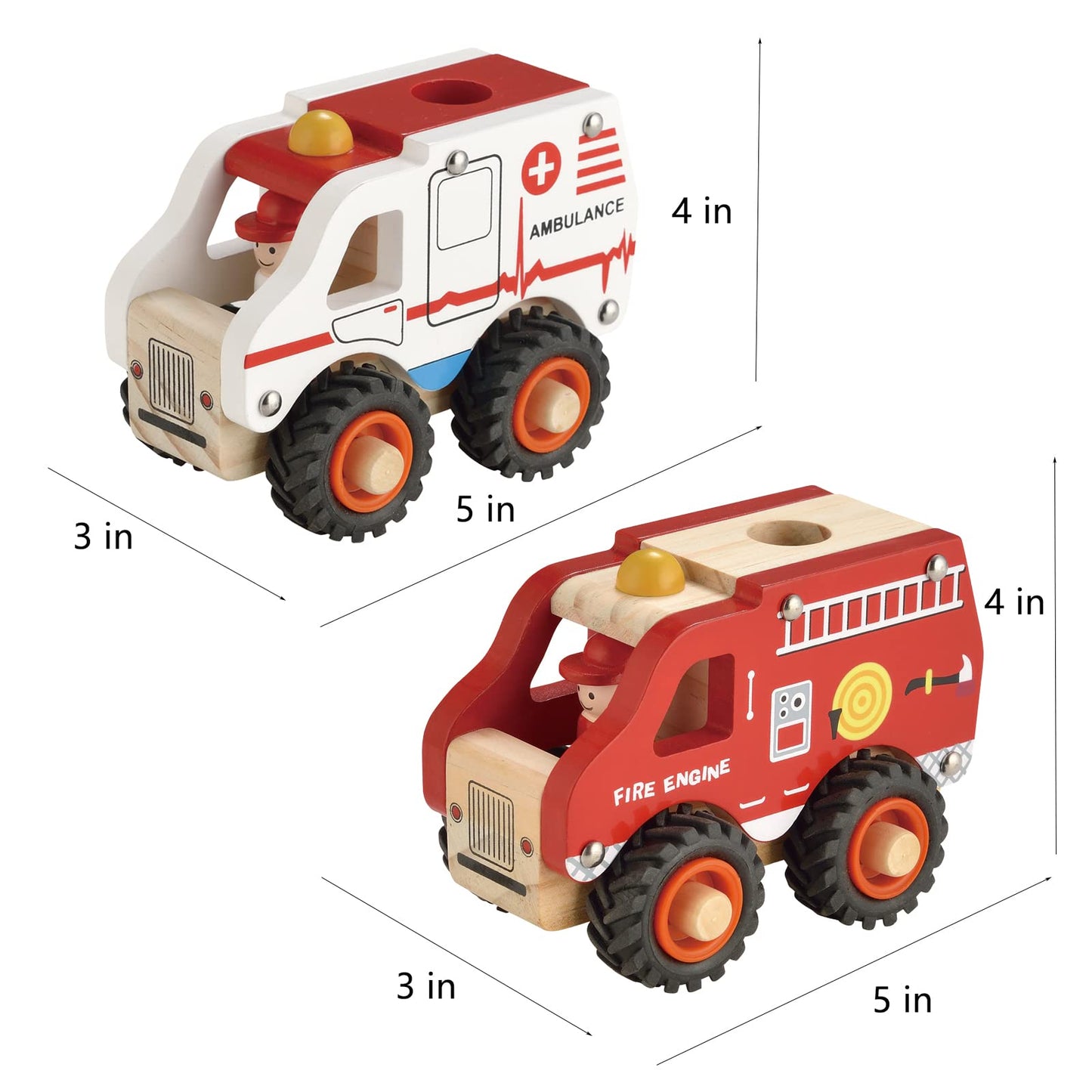 Kids Toyland Wooden Push Car Toys For Infants 18 Months, 2 Pcs Baby Vehicle Toys Hand Push Car Toys For 2 Year Old Boys Girls (Ambulance + Fire Car)