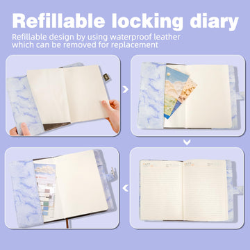 Kutoda Marble Diary With Lock, 2 Pack 192 Pages College Ruled Secret Journal With Lock, Waterproof Diary With Lock, A5 Journal W