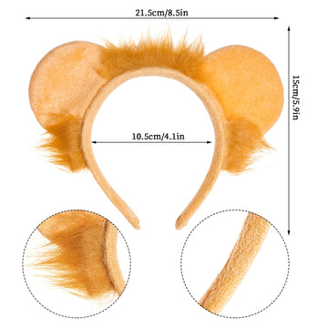 Jmkcoz Lion Ears Headband Tail Bowtie Tutu Costume Set, Lion Halloween Animal Fancy Dress Up Cosplay Party Favor