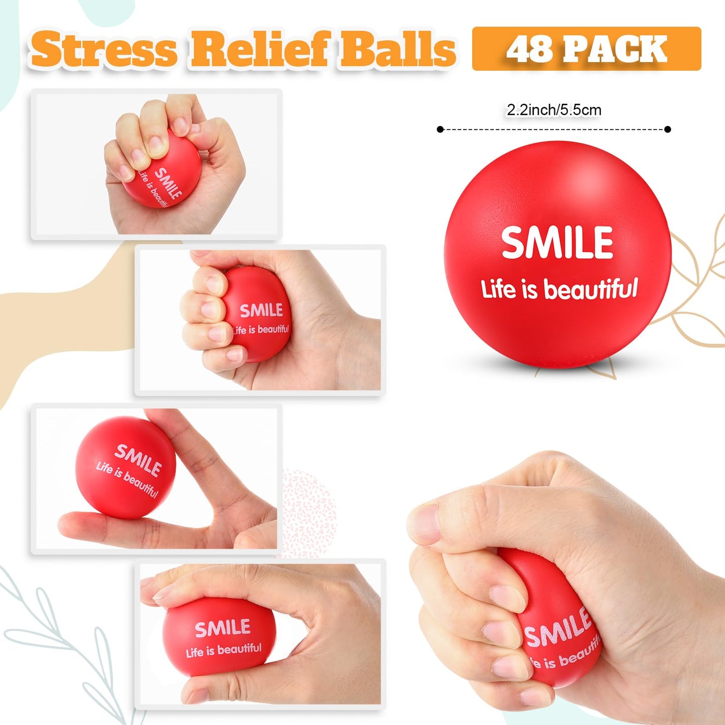 Liliful 48 Pieces Motivational Stress Balls Bulk for mature-themeds Fidget Toys End of The Year Student Gifts Inspirational Squeeze Balls Employee Appreciation Gift mature-themed Goodie Bag 2. 2 Inch(Stylish Color)