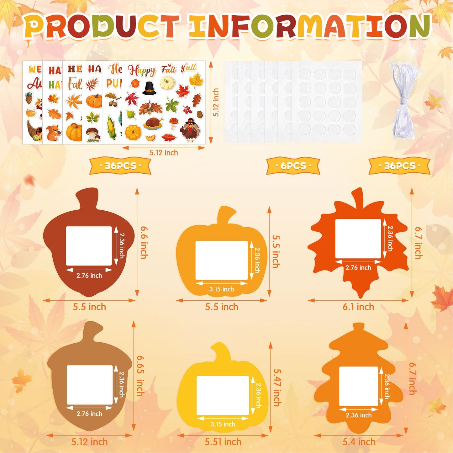 Memorywuu 36 Sets Thanksgiving DIY Crafts Kit Fall Picture Frames Autumn DIY Photo Frames Pumpkin Maple Leaf Pine Cone Photo Fra