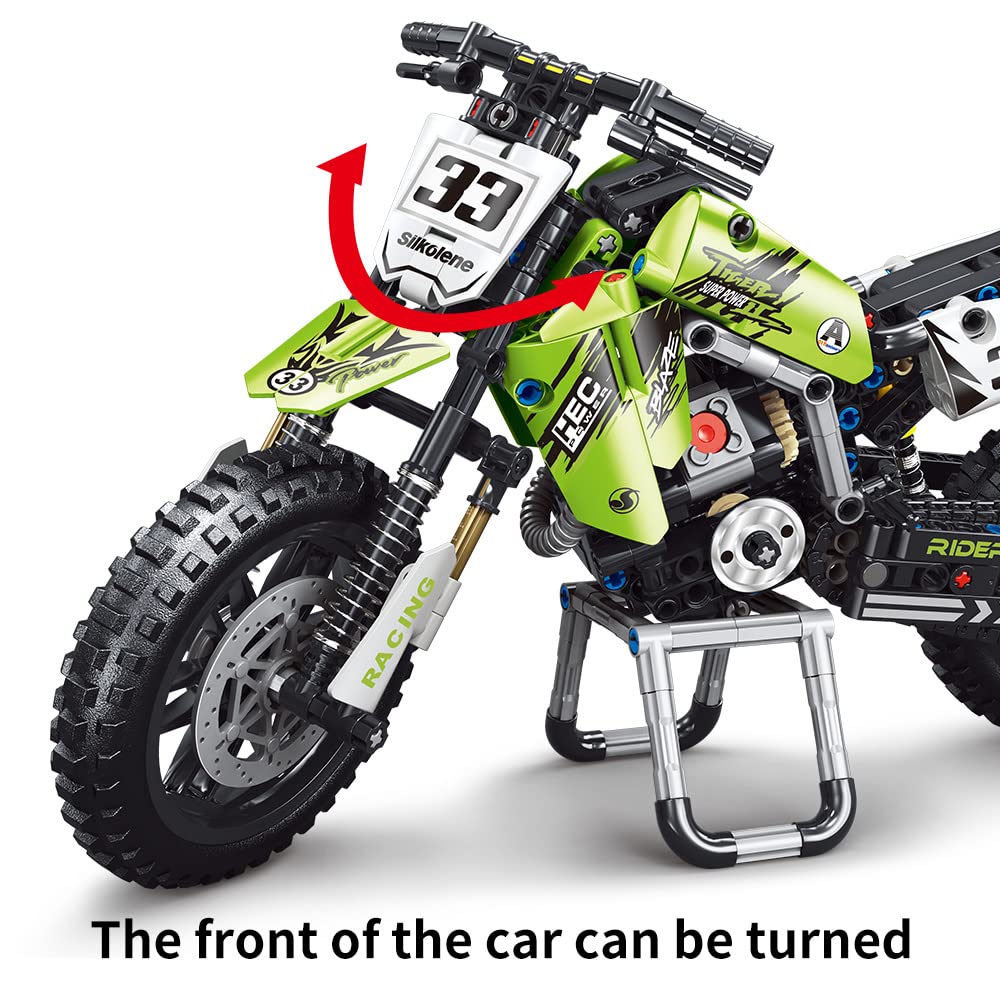Mesiondy Motorcycle Toy Building Blocks Kit, 476 Pieces, Green, Model MY015, Plastic STEM Bricks for Boys & Adults