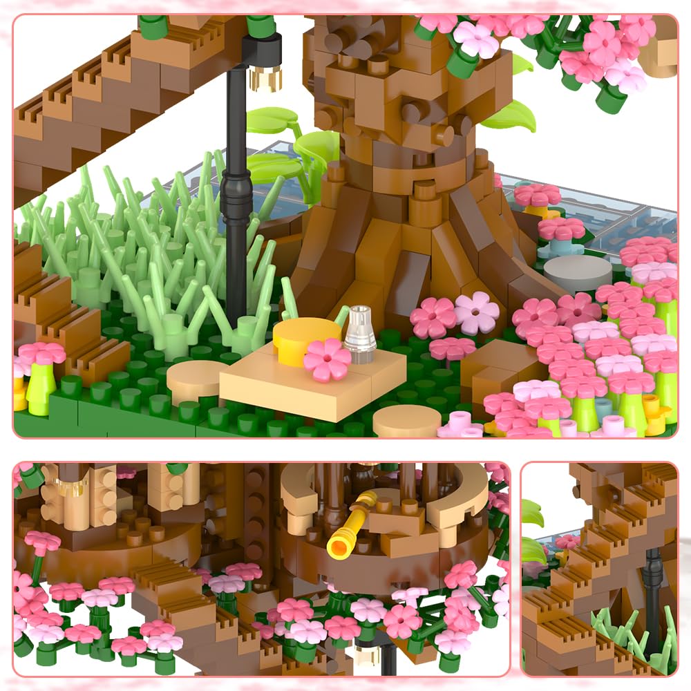 Christmas Gift Cherry Blossom Tree Building Block Kit 2008 Pcs Cherry Bonsai Tree Building Sets Diy Sakura Tree House Model Sets