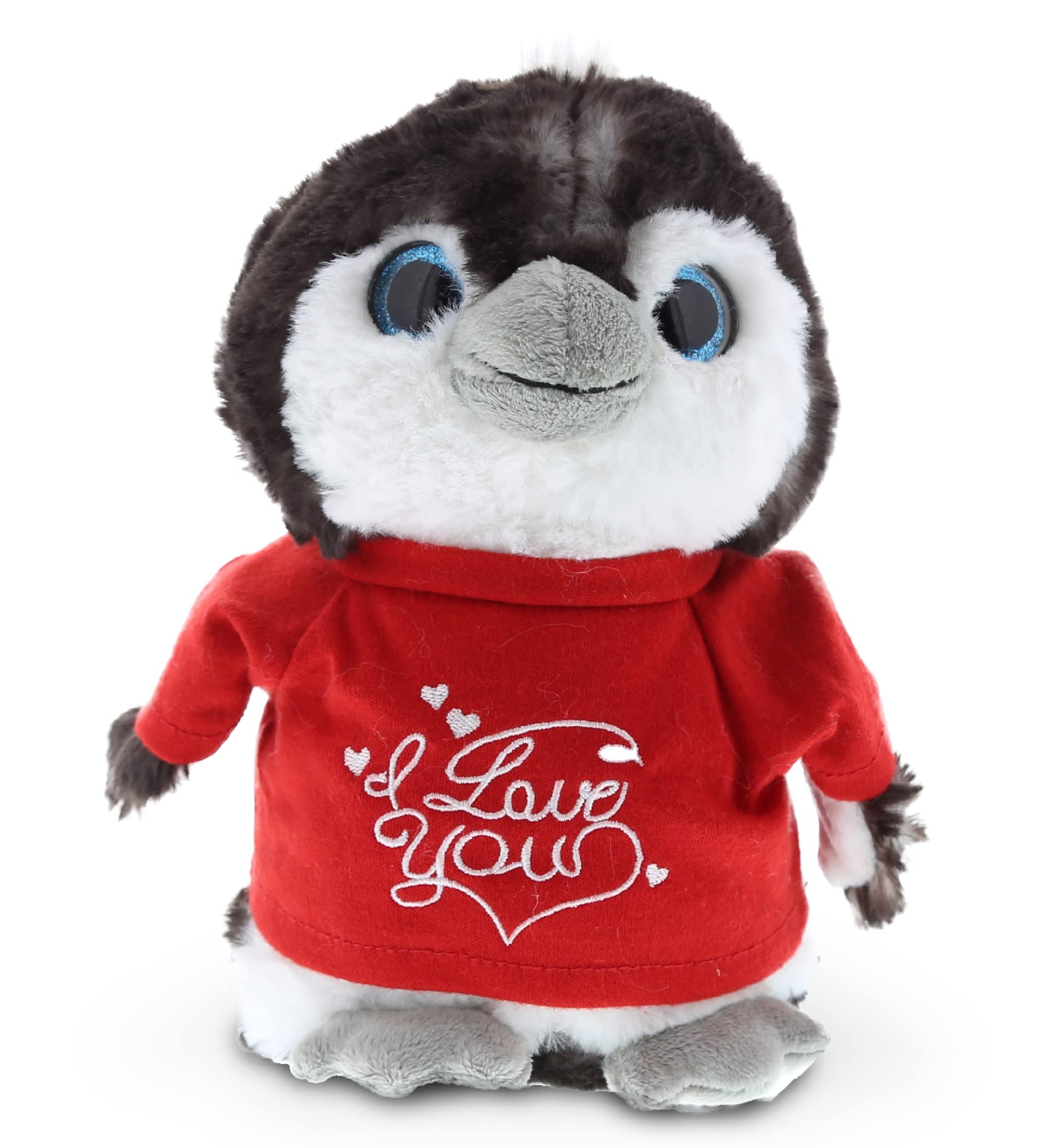 DolliBu I Love You Valentine Plush Grey Penguin - Cute Stuffed Animal with Red Shirt and Name Personalization Gift for Valentines Day  Birthday  Anniversary  Romantic Date - 9 Inches