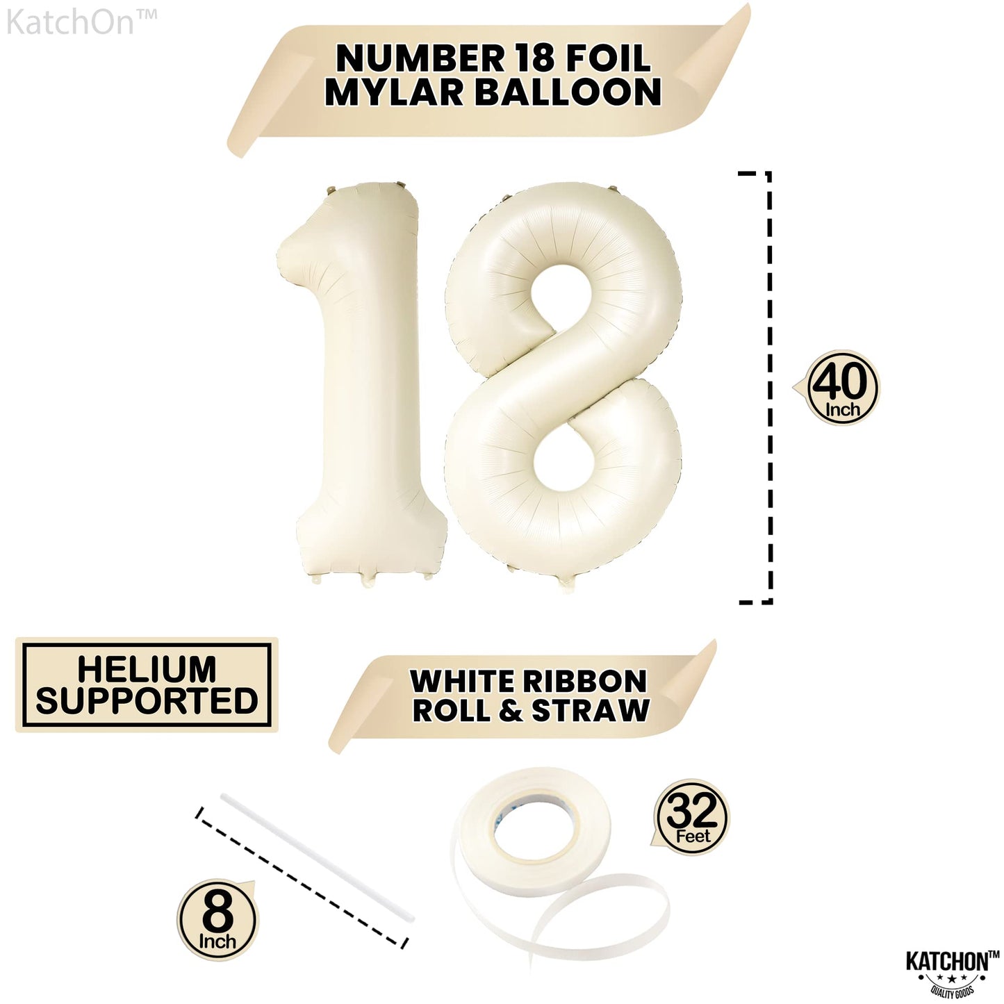 Katchon, Cream White 18 Balloon Numbers - Large, 40 Inch | 18 Balloons, 18Th Birthday Decorations For Girls | 18Th Birthday Balloons | Number 18 Balloons, Anniversary Decorations | White 18 Balloons