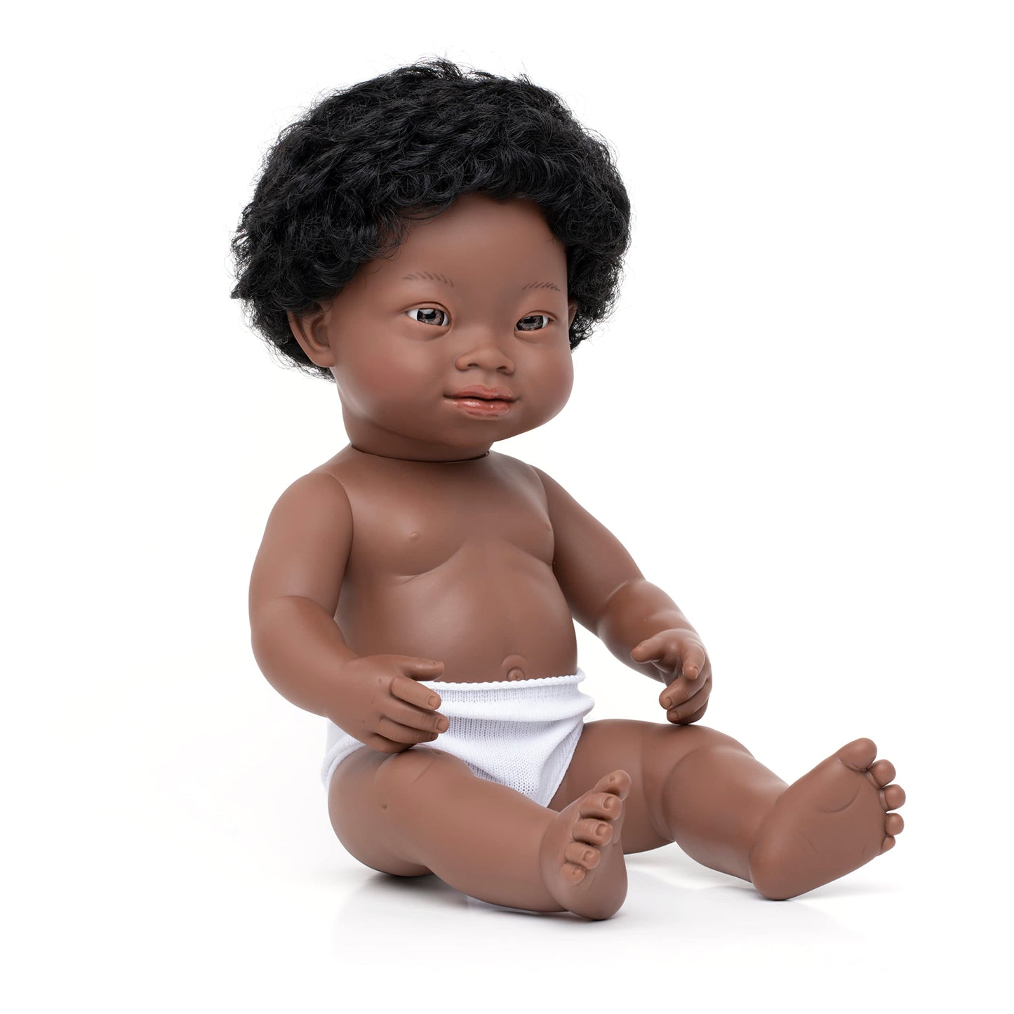 Miniland Baby Doll African Boy with Down Syndrome, 15" Vinyl, Black, Model SHORT 31175