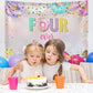 Mocsicka 4th Donut Birthday Backdrop Four Ever Sweet Donut Birthday Party Decoration Background Toddler Girl 4th Birthday Party