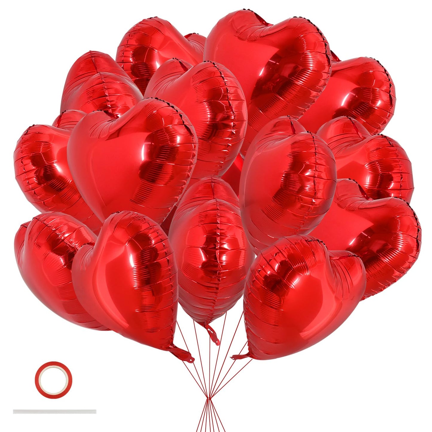 TONIFUL 30Pcs 18 Inch Red Heart Balloons Valentines Day Heart Shape Foil Mylar Balloons Decoration for Romantic Valentines Day 