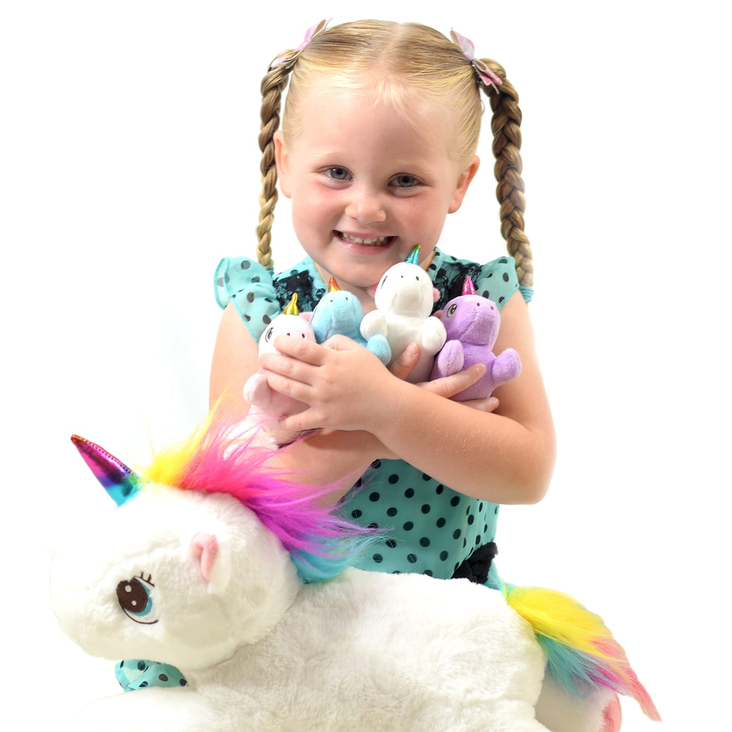 Dreamsbe Unicorn Stuffed Animal With Mommy And 4 Baby Unicorns For Girls - Plush Mom Unicorn Stuffie With Pocket For Babies In H