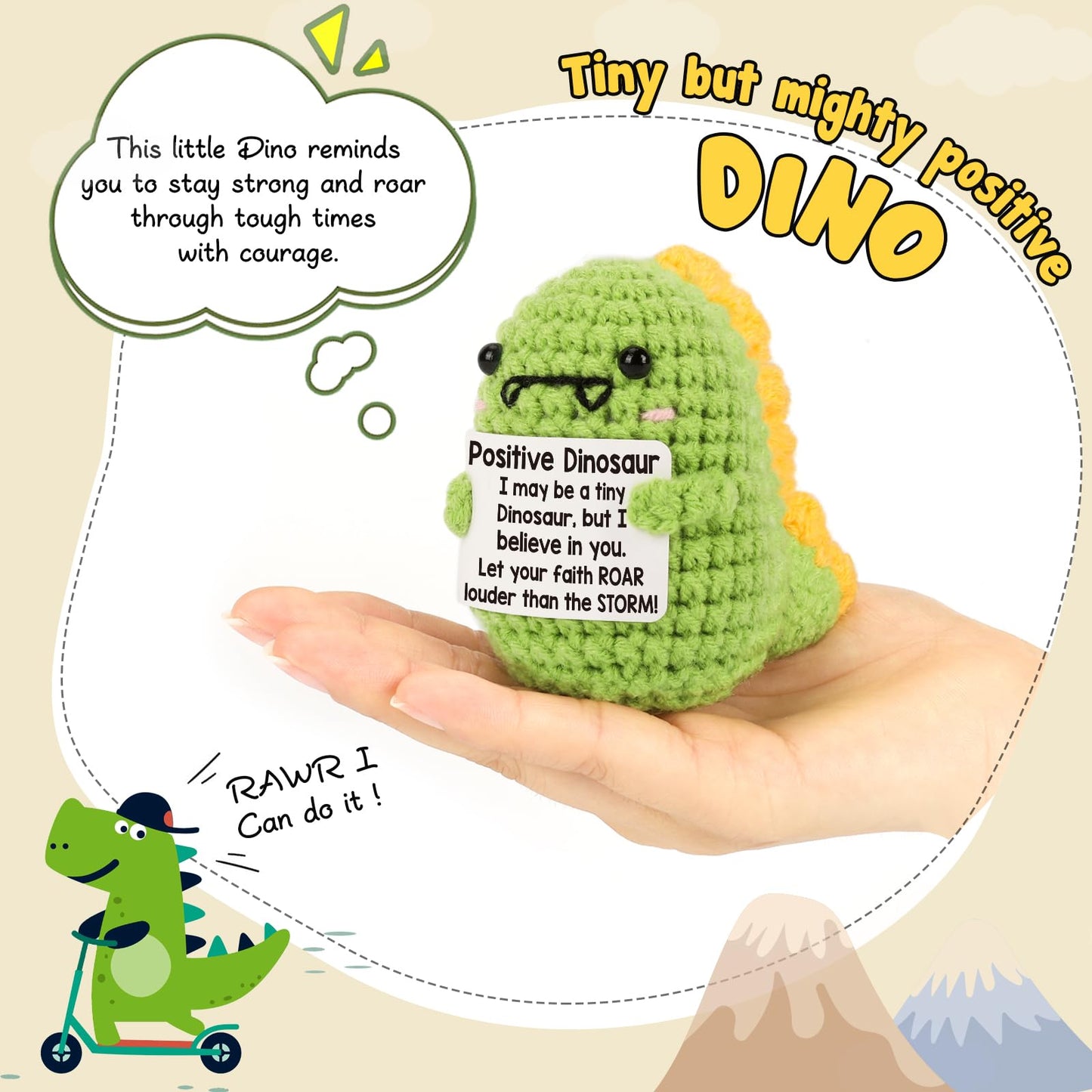 Mini Dinosaur Inspirational Gift Small Handmade Crochet Animals Cute Easter Stuff Funny Potato Nuggets For Women Men Coworker Fr