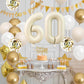 60Th Birthday Decorations Sand White Gold,60Th Birthday Balloons Beige Gold,Happy 60Th Birthday Banner With Cake Toppers Number