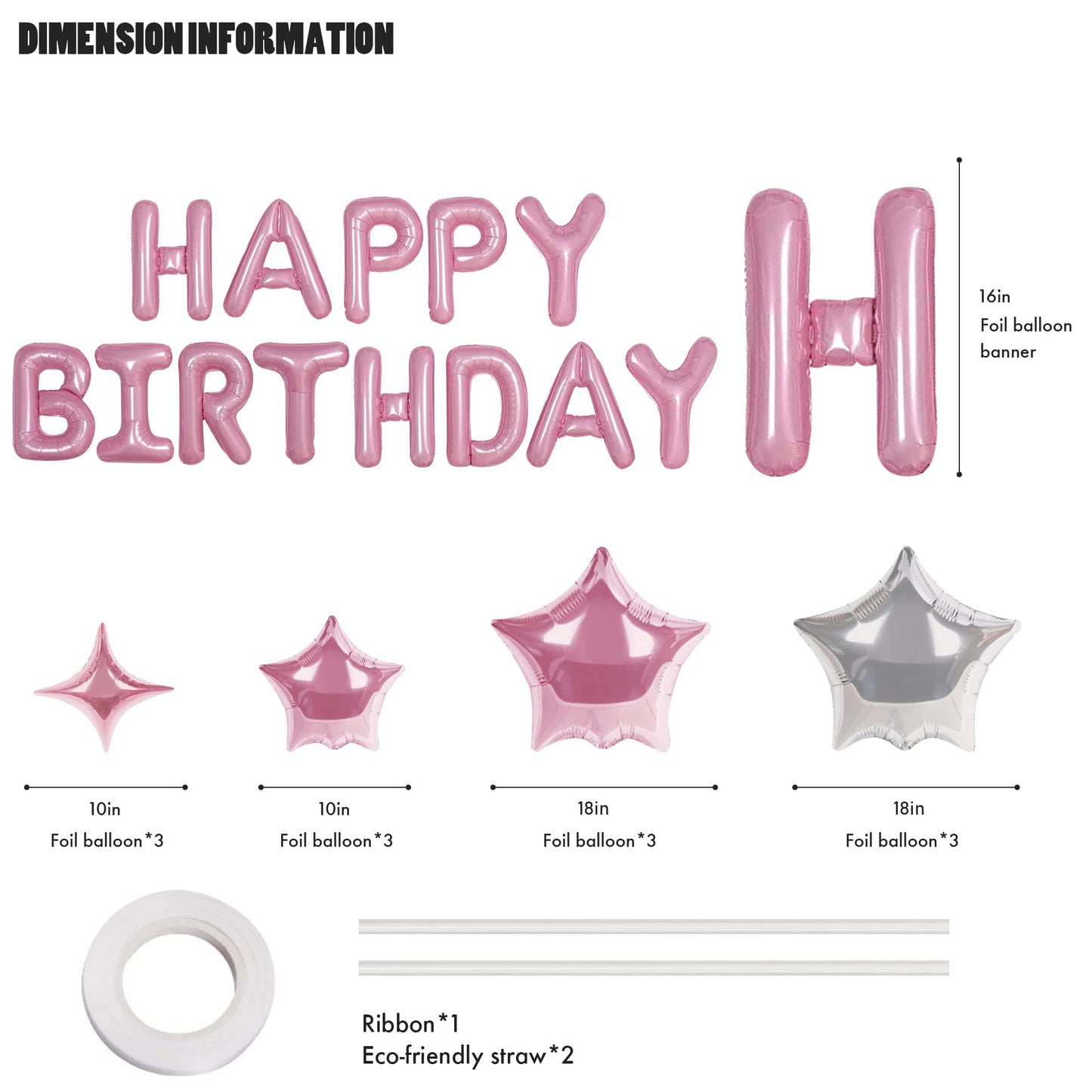 Canrevel Happy Birthday Banner 13Pcs 16 Inch Mylar Foil Letters With 12Pcs Star Balloons Birthday Party Decorations For Kids And