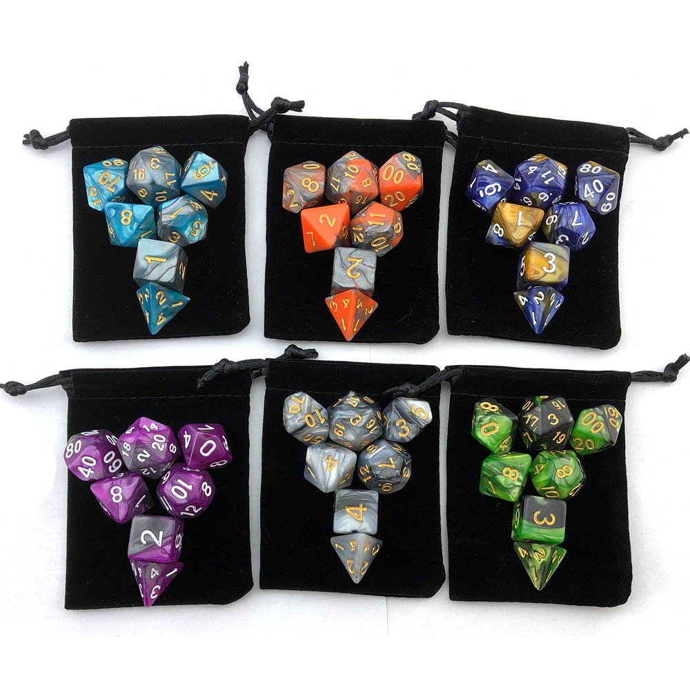 Smartdealspro Double-Colors Polyhedral Dice Sets With Pouches For D&D Dnd Rpg Mtg Dungeon And Dragons Table Board Roll Playing G