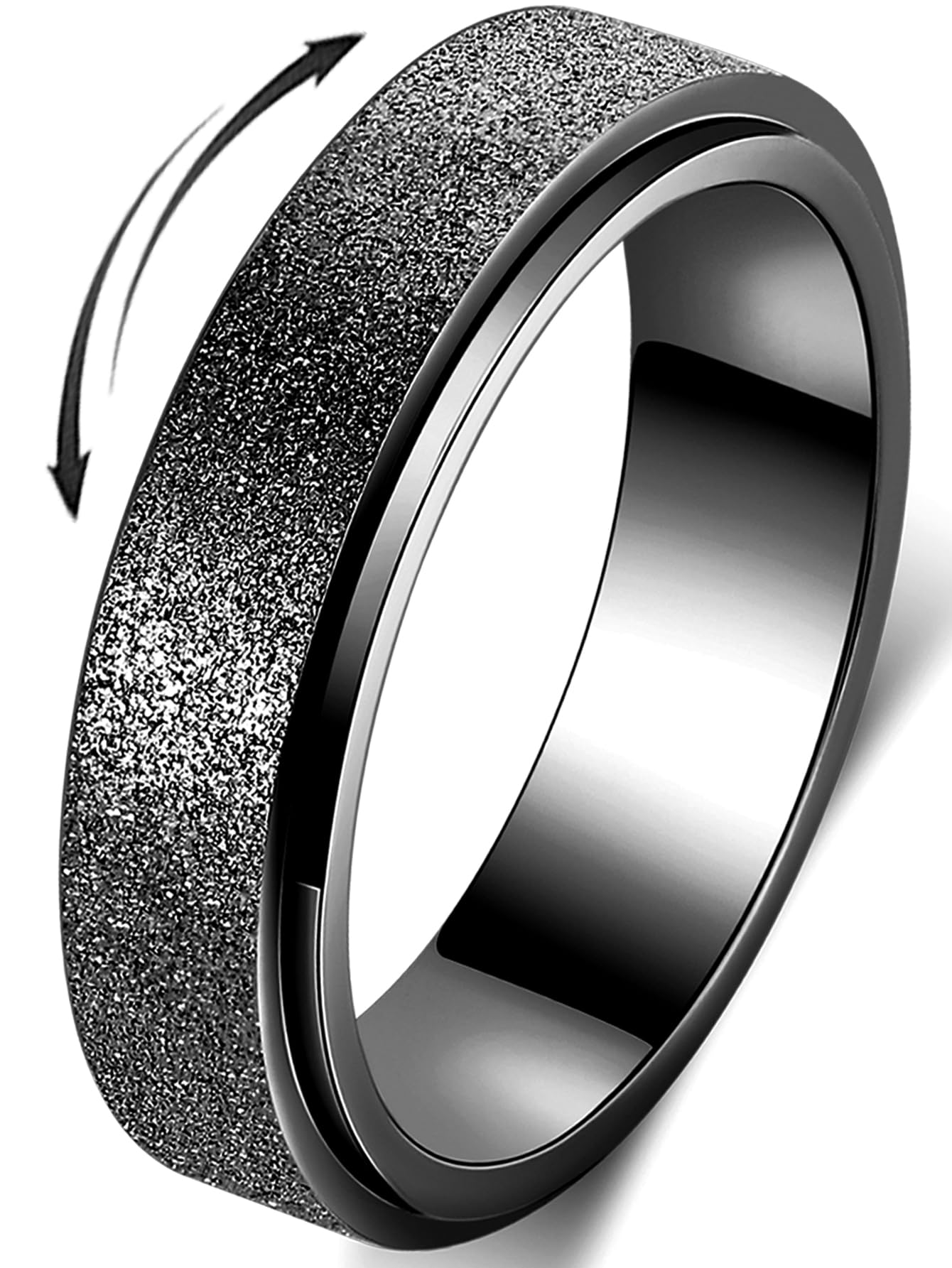 Mhwtty Fidget Toys Adults Spinner Ring Anxiety Ring For Women Fidget Rings Toys Fidget Spinner Ring Men Fidget Toys (Black, 8)