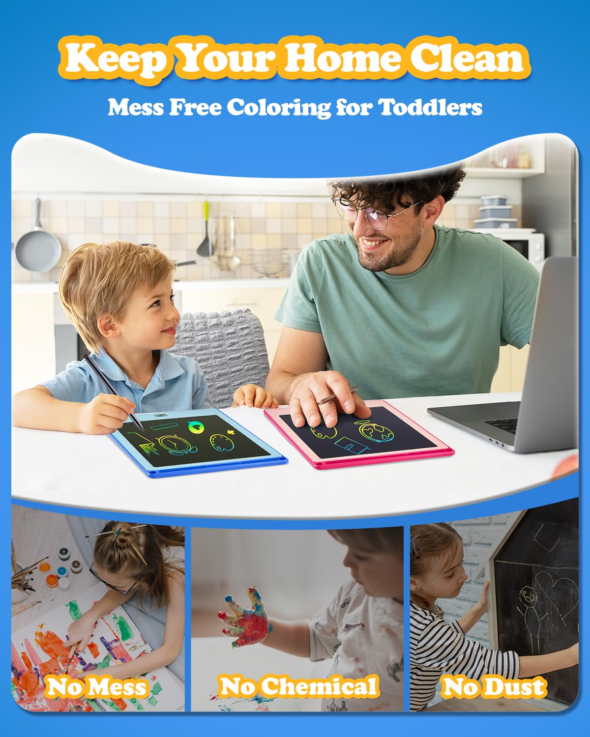 POPERFUN 2Pack LCD Writing Tablet for Kids, 8.5 Inch Doodle Board Drawing Pads Colorflu Reusable Toddler Girl Toys for Ages 3 4