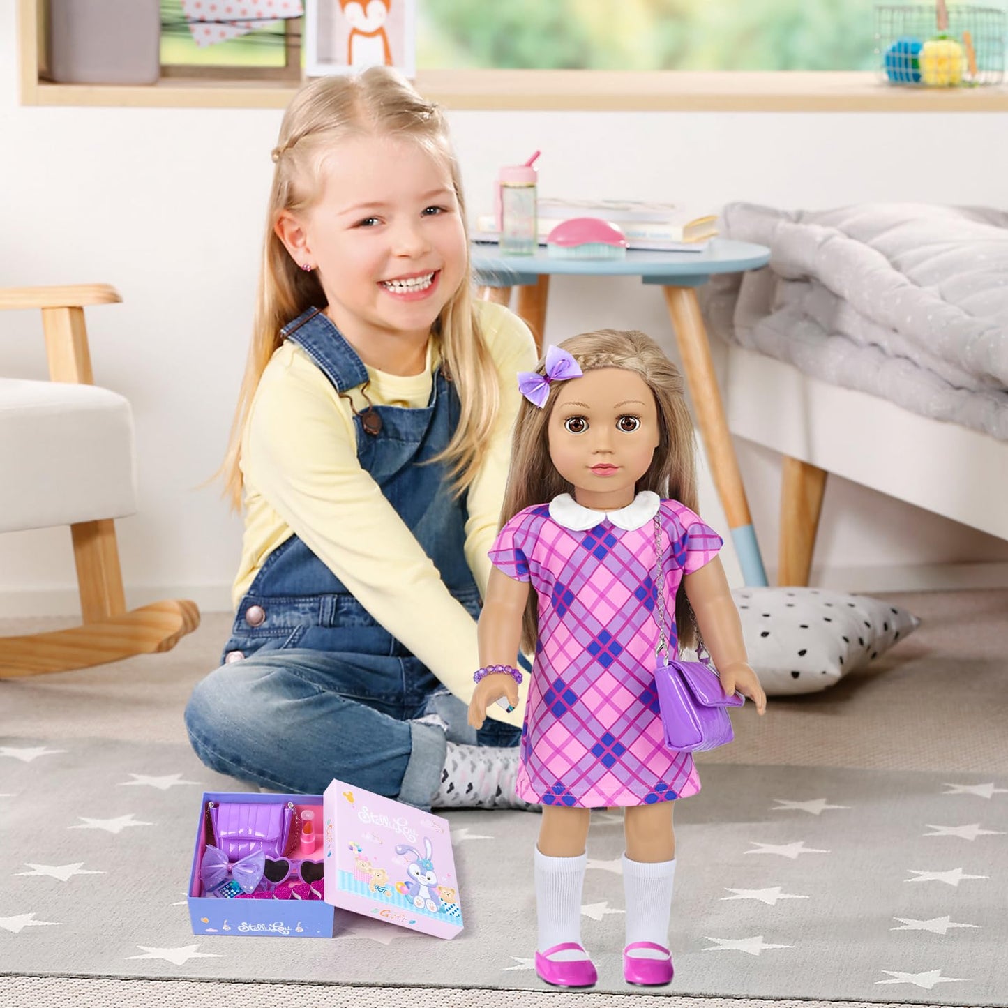 Zntwei American 18 Inch Doll Clothes And Makeup Accessories Playset Fit 18 Inch Doll Includes Dolls Clothes Sunglasses Phone Eye