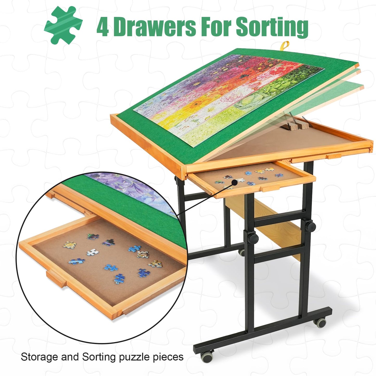 All4Jig 1500 Piece Jigsaw Puzzle Table With Legs,25''X34''Adjustable Puzzle Tables For Adults, 3-Tilting-Angle Portable Wooden J