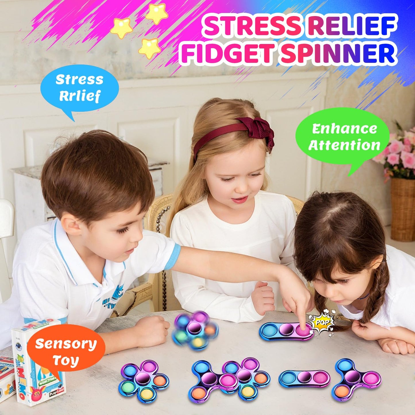 Pop Fidget Spinner  Fidget Spinners Bulk for Kids &mature-themeds - Party Toy Favors & Goodie Bag Stuffer for Autism ADHD  Treasure Box Toys for Classroom Stocking Stuffers