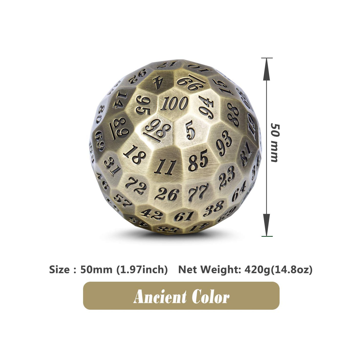 Dndnd Metal Dice D100 Single 50Mm 100 Sided Polyhedral Dice With Metal Case And Velvet Pouch For Table Game(Ancient With Black N
