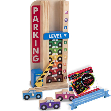 Melissa & Doug Wooden Stack & Count Parking Garage Classic Toy + Free Scratch Art Mini-Pad Bundle [51828]