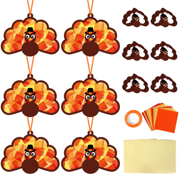 Qyeahkj 36 Set Thanksgiving Turkey Suncatchers Crafts for Kids DIY Fall Window Tissue Paper Craft Kit Autumn Hanging Decor for H