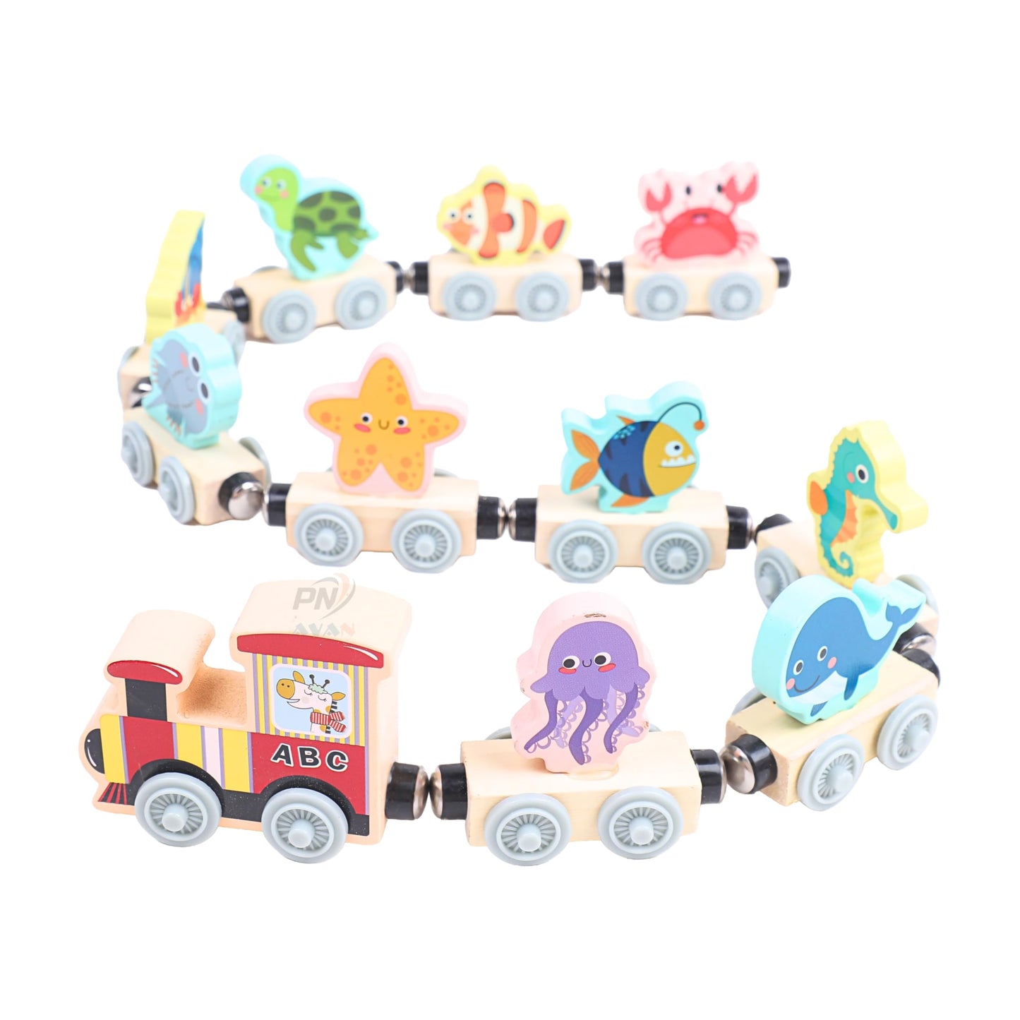 Pn Avan Animal Enlightenment Wooden Toy Train For Toddlers - Animal, Transportation, Fruit, Color Recognition Early Education Bl