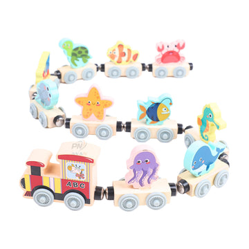 Pn Avan Animal Enlightenment Wooden Toy Train For Toddlers - Animal, Transportation, Fruit, Color Recognition Early Education Bl