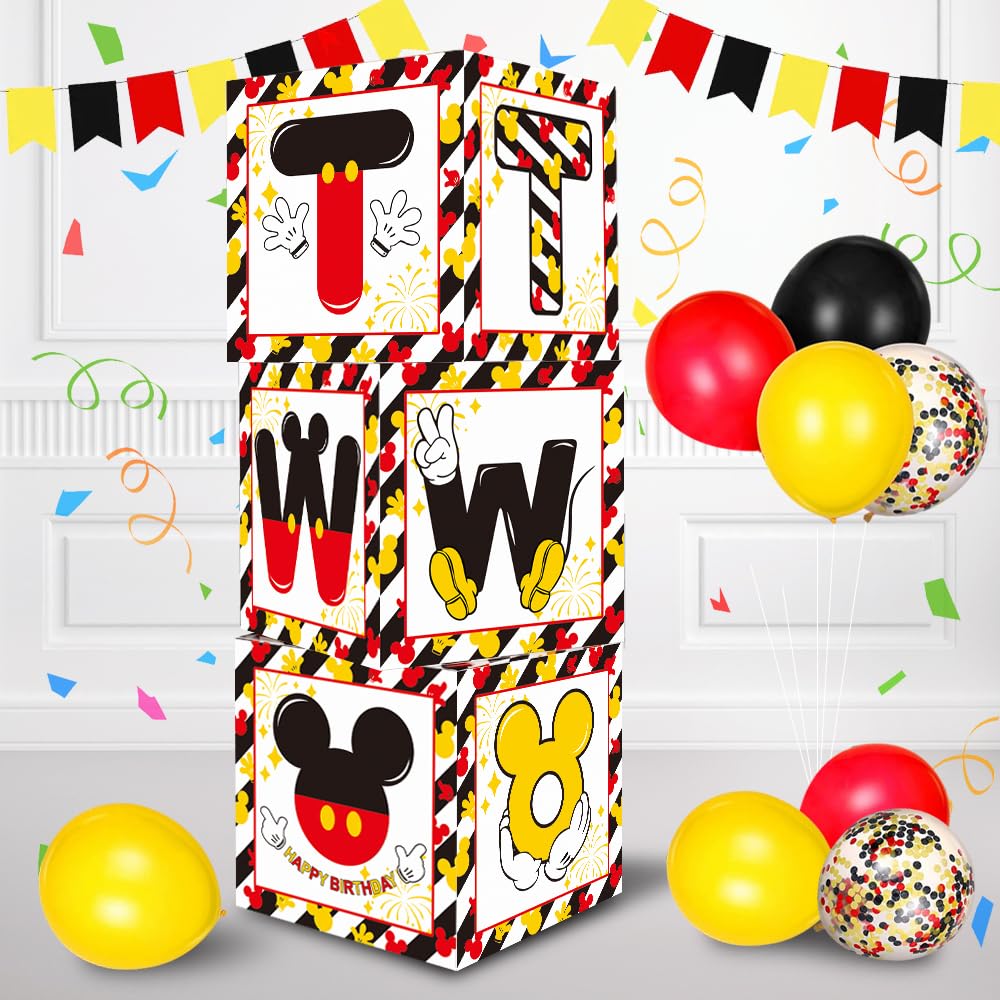 Toniful Mouse 2Nd Birthday Party Supplies Red Yellow Black Balloon Box With Letters, Red Mouse Theme Two Years Old Birthday Part