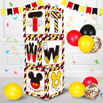 Toniful Mouse 2Nd Birthday Party Supplies Red Yellow Black Balloon Box With Letters, Red Mouse Theme Two Years Old Birthday Part
