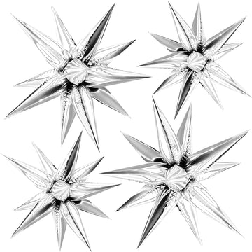Funtoob Silver Star Balloons Metallic Star Foil Balloons Silver Star Cone Balloons Starburst Balloon Spike Balloons For Birthday