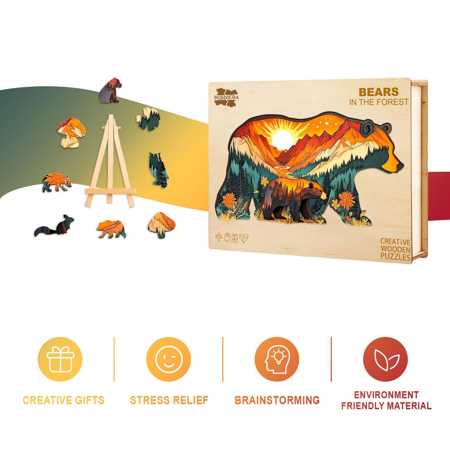 Wooden Puzzles for mature-themeds - Challenging Bears in The Forest mature-themed Puzzle  Unique Animal Shaped Wooden Jigsaw Puzzles for mature-themeds  Creative Gifts Family Games 13.1 * 7in 160pcs