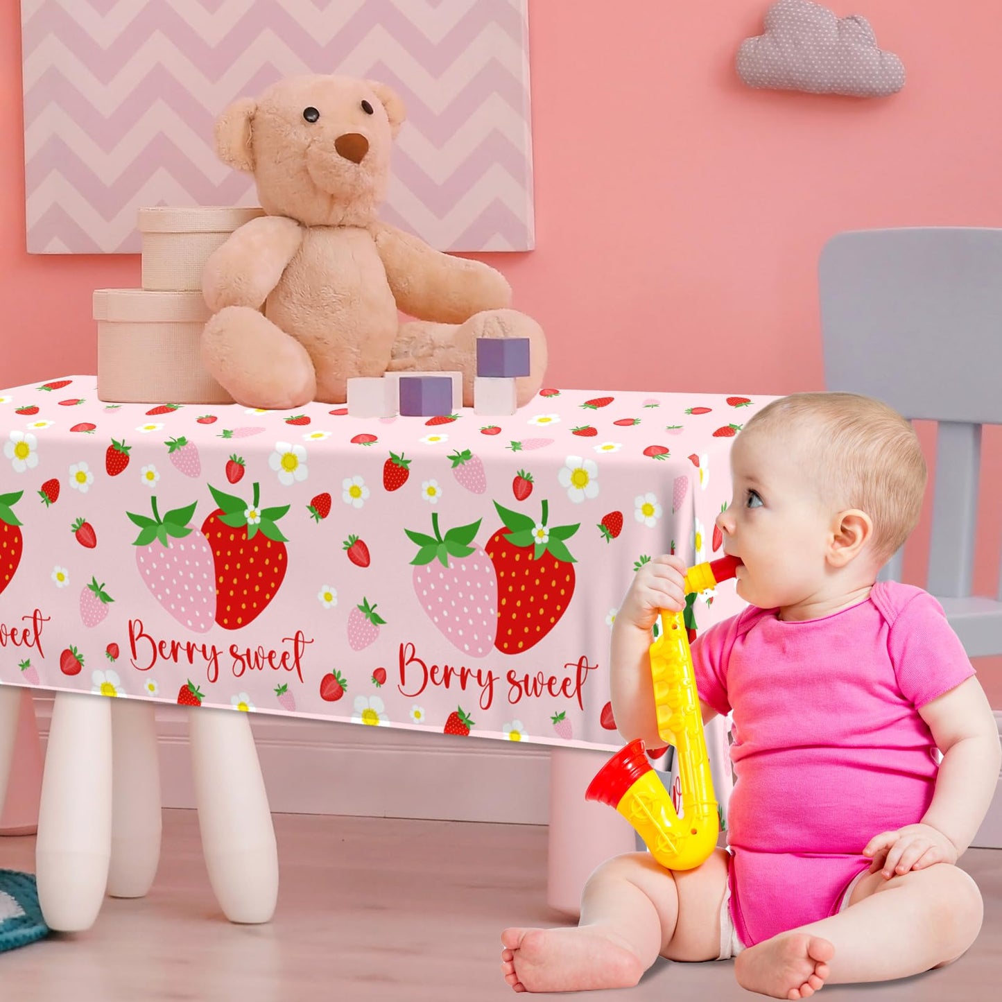 Dydamud Strawberry Tablecloth, Strawberry Birthday Decorations 3Pcs Strawberry Table Cloth Waterproof Plastic Berry Sweet One Ta