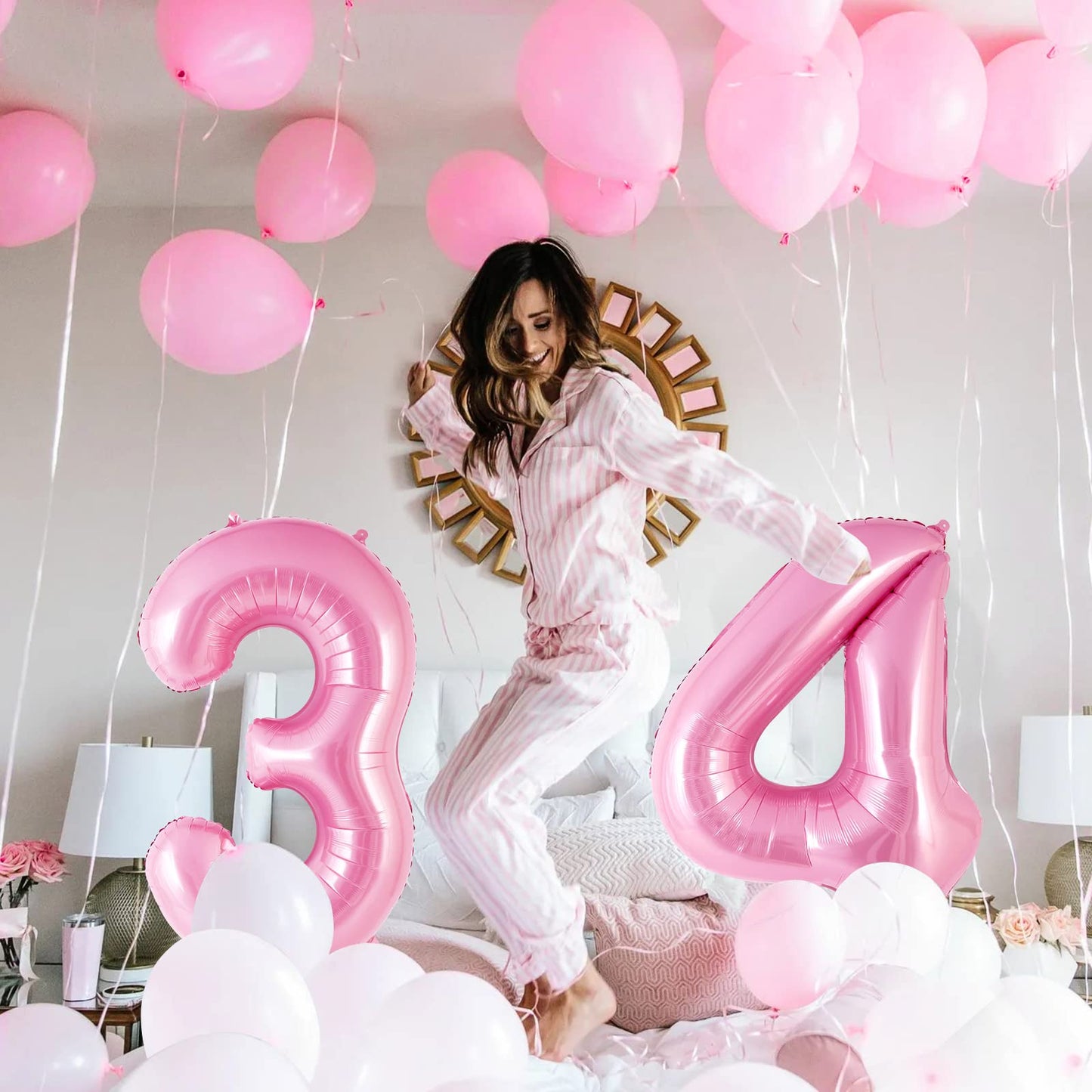 Pink Number 4 Balloon 40 Inch, Big Large Foil Helium Number Balloons, Jumbo Giant Mylar Number 4 Balloons For 4 Year Old Birthda