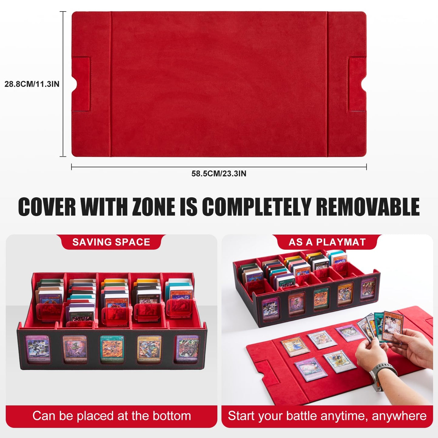 5-Row Trading Card Storage Box  Protable 3900+ MTG Deck Box with Removable Lid  Leather Magnetic Closure Commander Deck Box with 5 Toploaders  5 Stoppers  48 Dividers 1 Dice Tray (Black & Red)