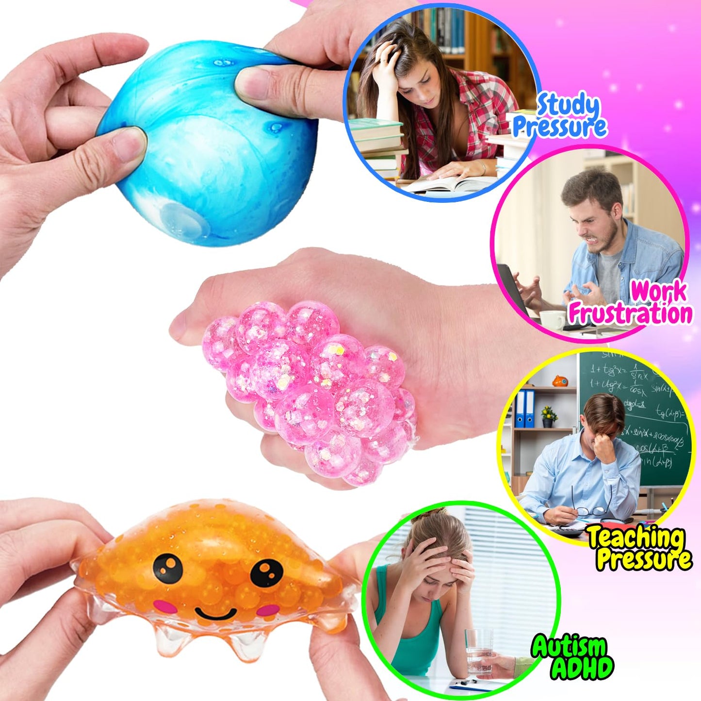 30Pcs Xl Stress Balls, Large Squishy Balls For Adults, Squeeze Balls, Octopus Fidget Balls For Stress Relief, Adhd, Classroom Pr