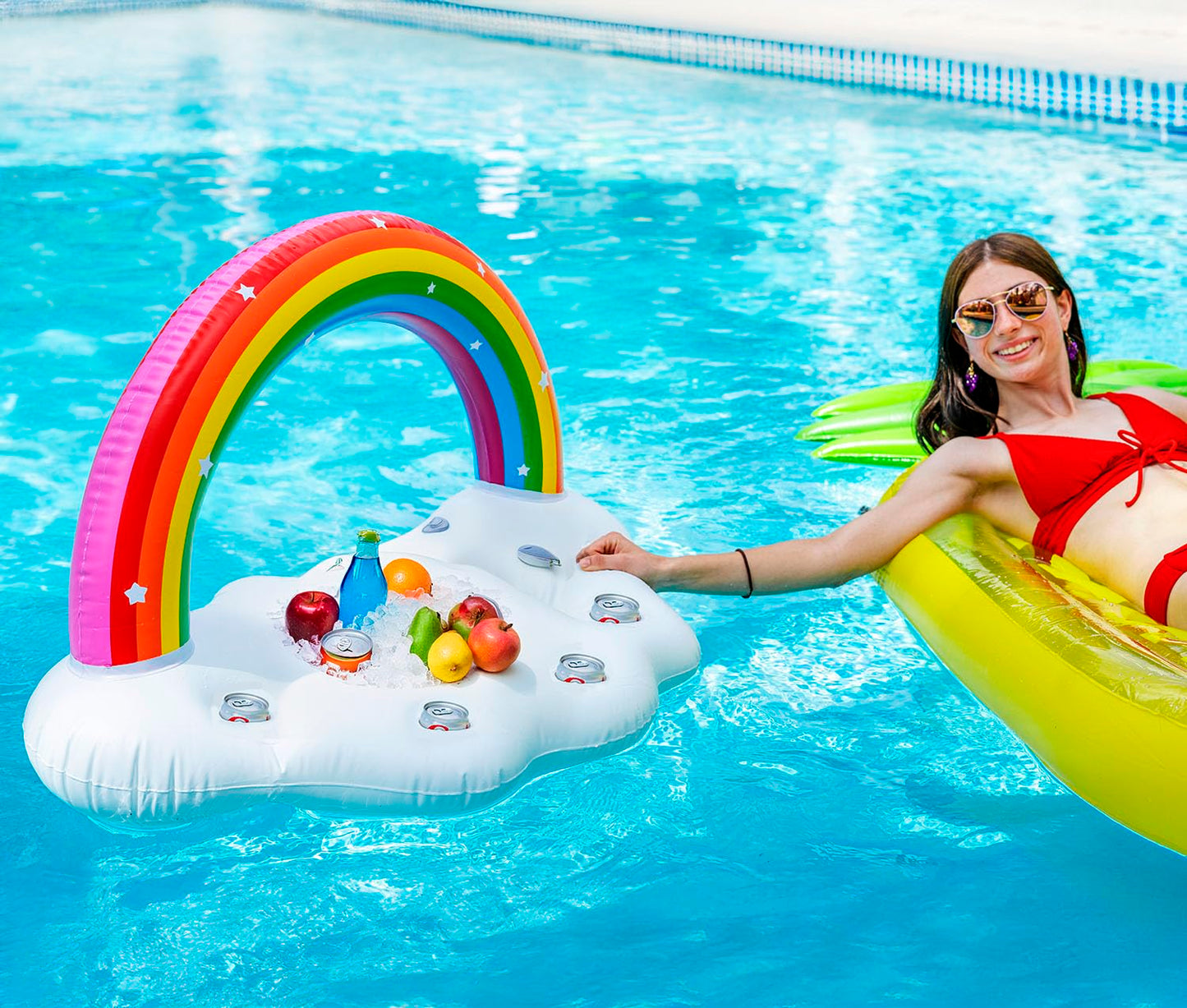 Vickea Inflatable Rainbow Cloud Drink Holder, Pool Float Party Accessories For Water Fun