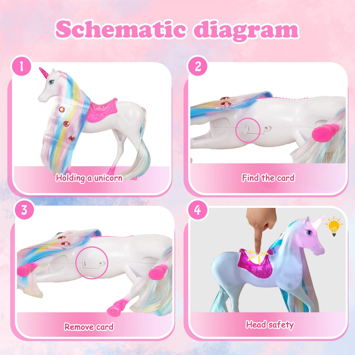 White Unicorn with Magic Light Horn and Fairy Tale Princess Doll 11.5, W/Comb and Crystal Crown, Girls Unicorn Doll Toys Gifts,