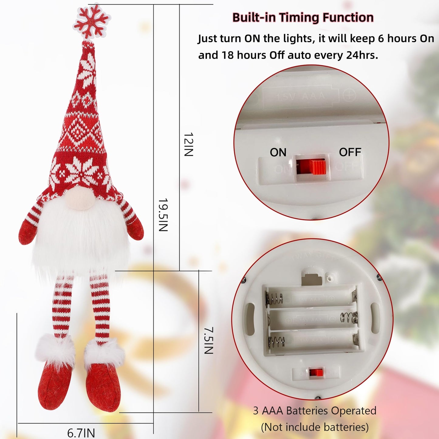 Juegoal 2 Pack Lighted Christmas Gnomes with Dangling Legs  19.5Inch Handmade Scandinavian Swedish Tomte  Battery Operated Winter Tabletop Christmas Decorations Collectible Figurines