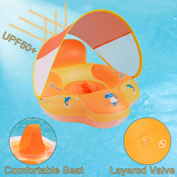 Myir Jun Baby Float With Canopy, Inflatable Pool Float Toddler Float Children Float For Pool Baby Swim Trainer Toddler Swim Floa