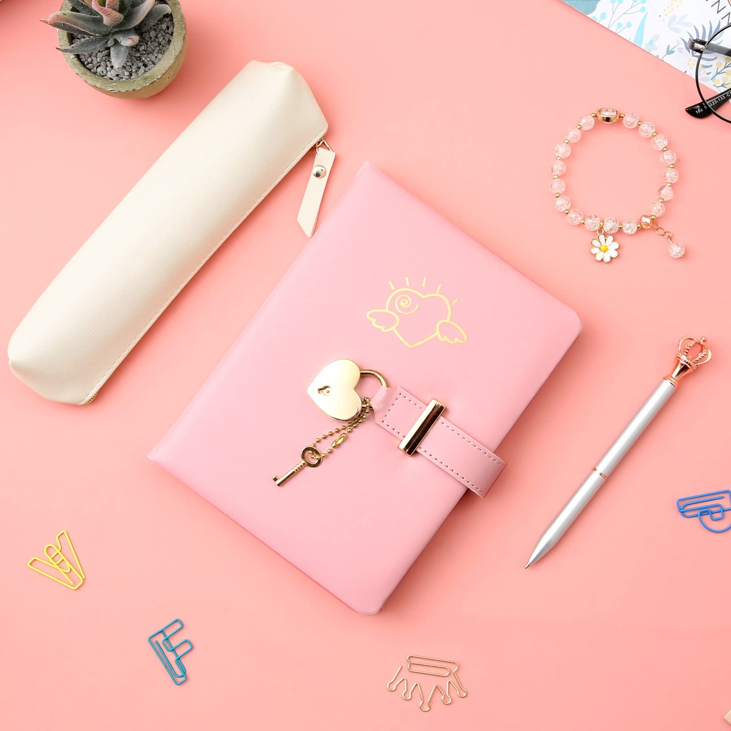 Diary With Lock For Girls - Birthday Gifts For Girls Ages 8 9 10 11 12 Year Old - Arts And Crafts For Kids - Journal Kit Includes: Pencil Case, Bracelet, Pen, Leather Journal For Teen Girls & Kids
